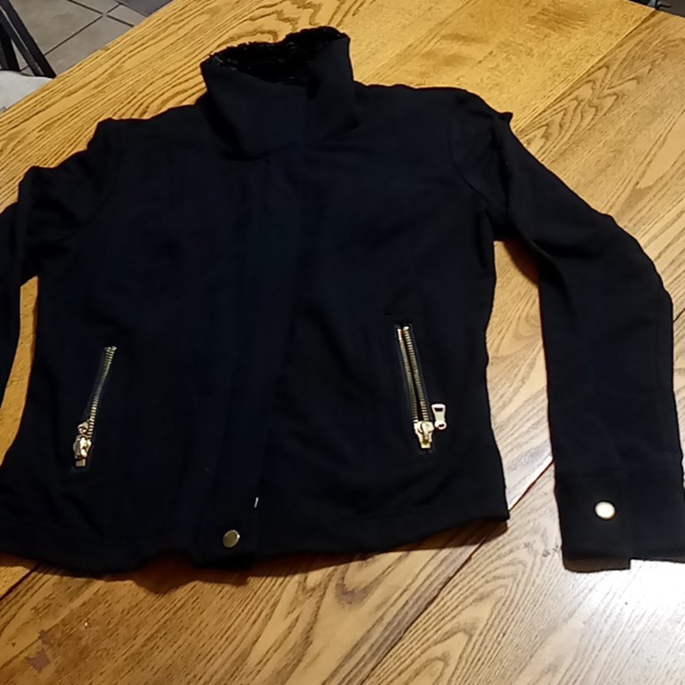 Boston Proper Jacket Womens MEDIUM Black Preowned Chic Boho Spring Winter Casual